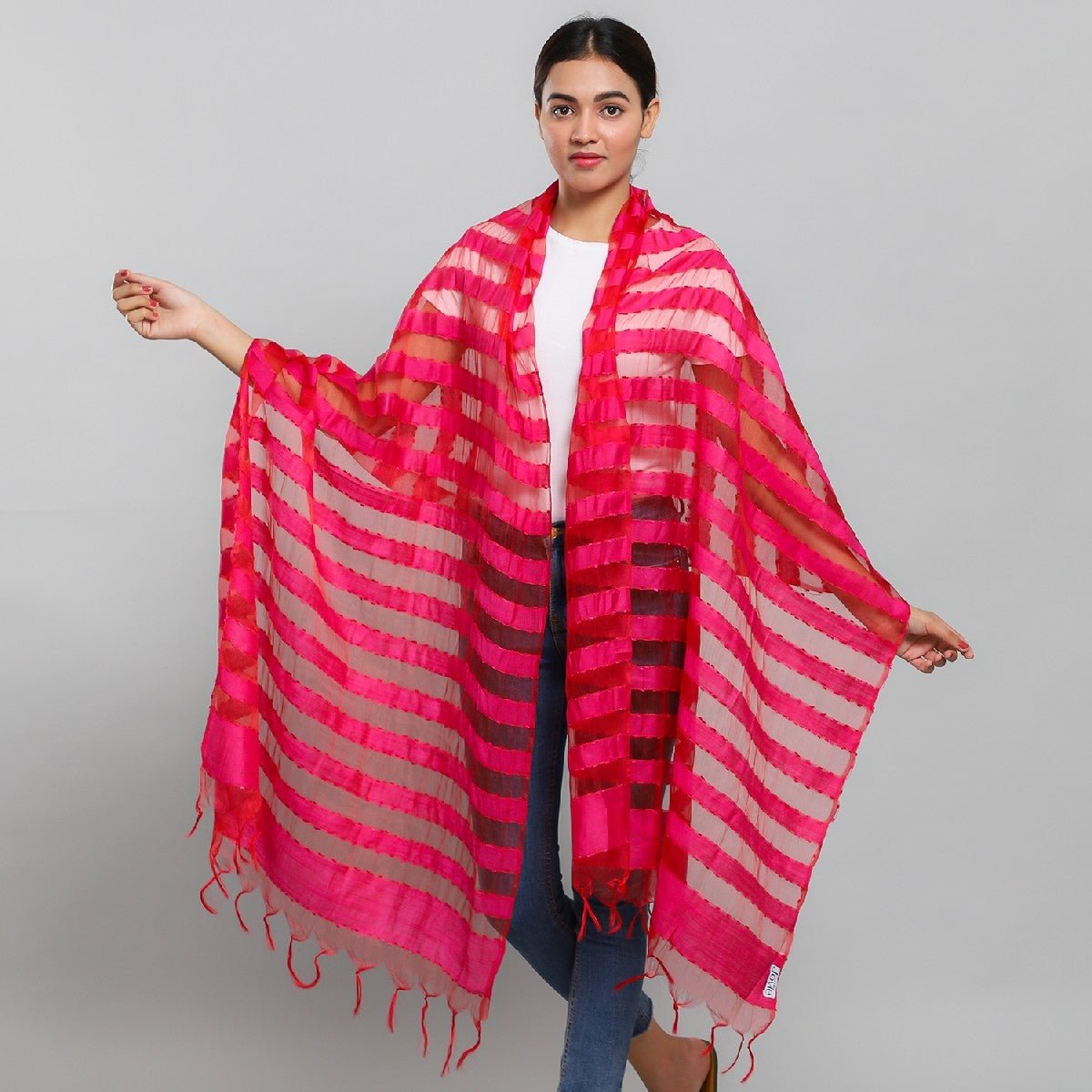 Turquoise or Pink Viscose Wrap/ Scarf with Fringe
