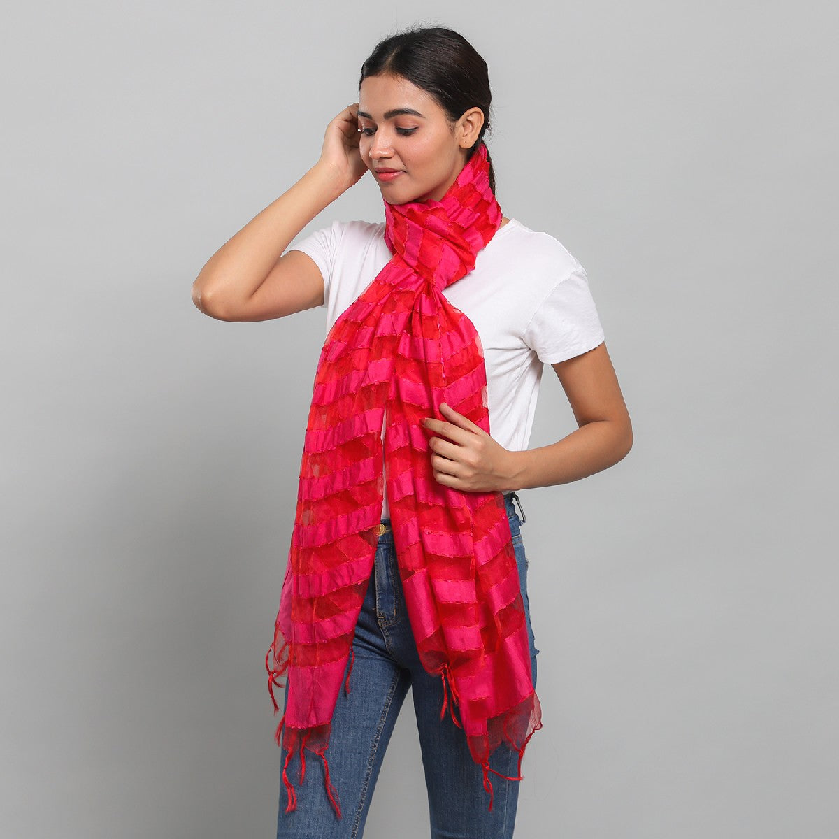 Turquoise or Pink Viscose Wrap/ Scarf with Fringe