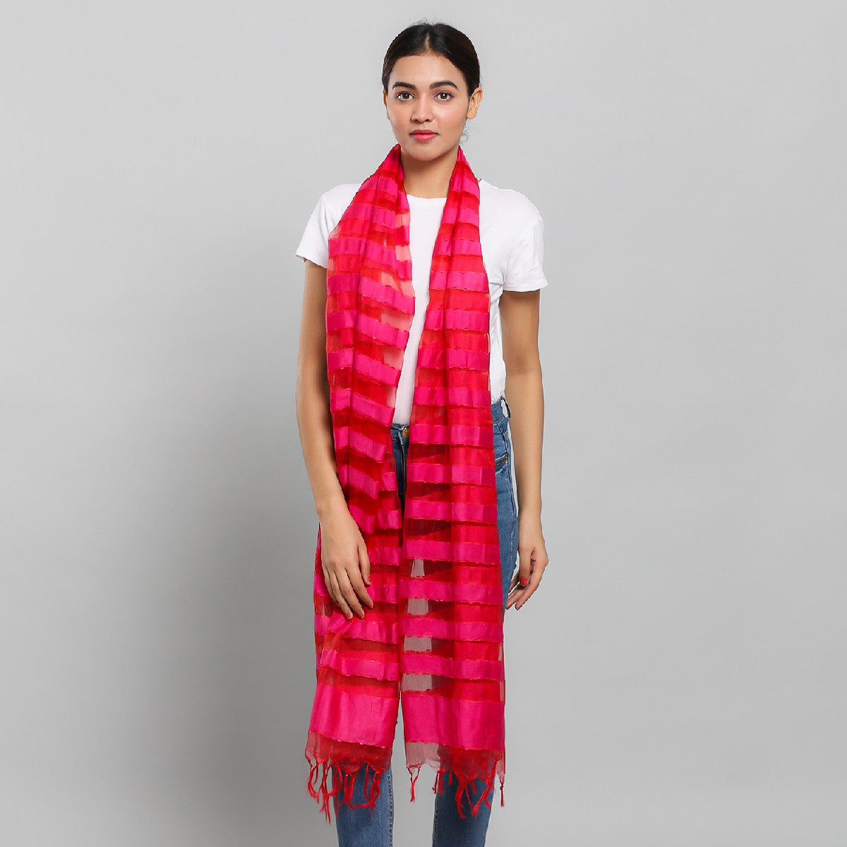 Turquoise or Pink Viscose Wrap/ Scarf with Fringe