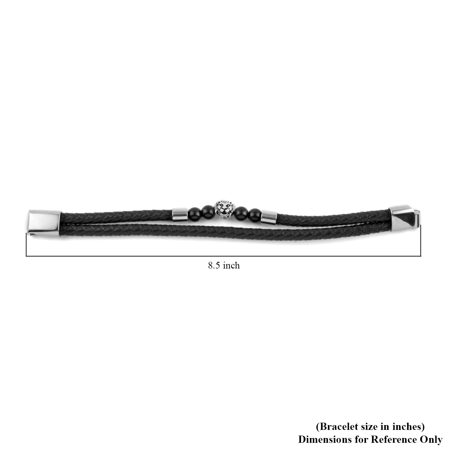 Men's Black Leather Lions Head and Agate Bracelet