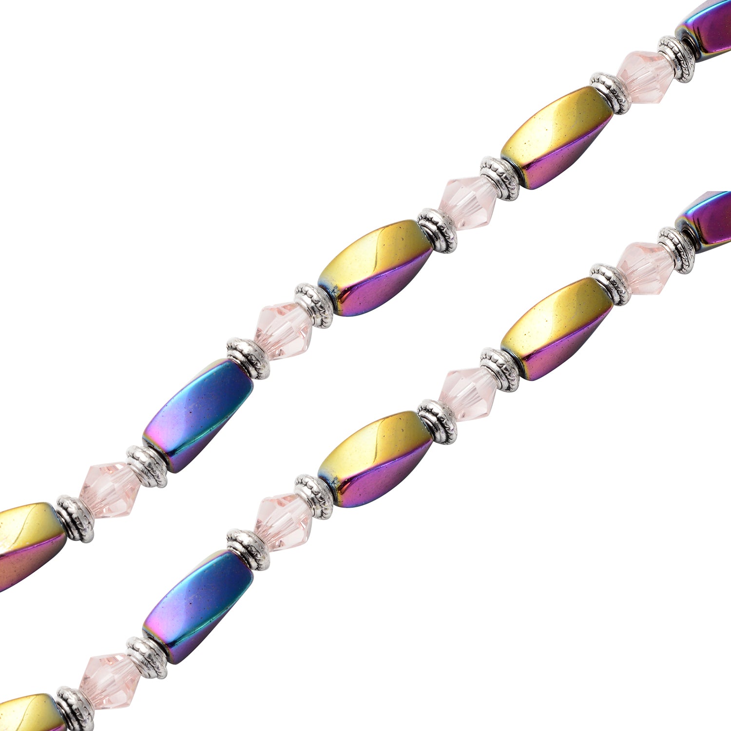 Magic Color Hematite and Pink Glass Beaded Necklace 28 Inches