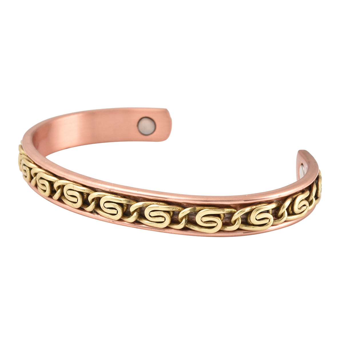 Magnetic By Design Byzantine Chain Pattern Adjustable Cuff Bracelet in Rosetone