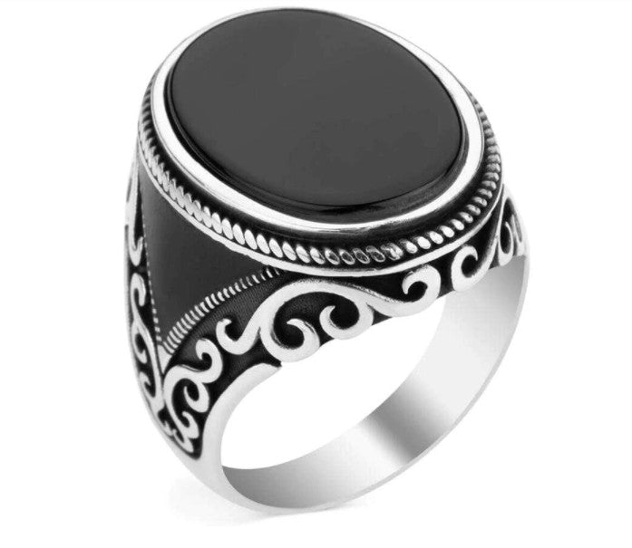 Products Men's Black Agate 925 Sterling Silver Ring