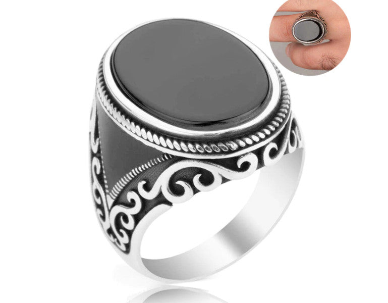 Products Men's Black Agate 925 Sterling Silver Ring