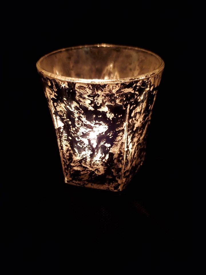 Mercury Glass Vintage Crackle Candle Holders with Tea Light Candle Set of 3