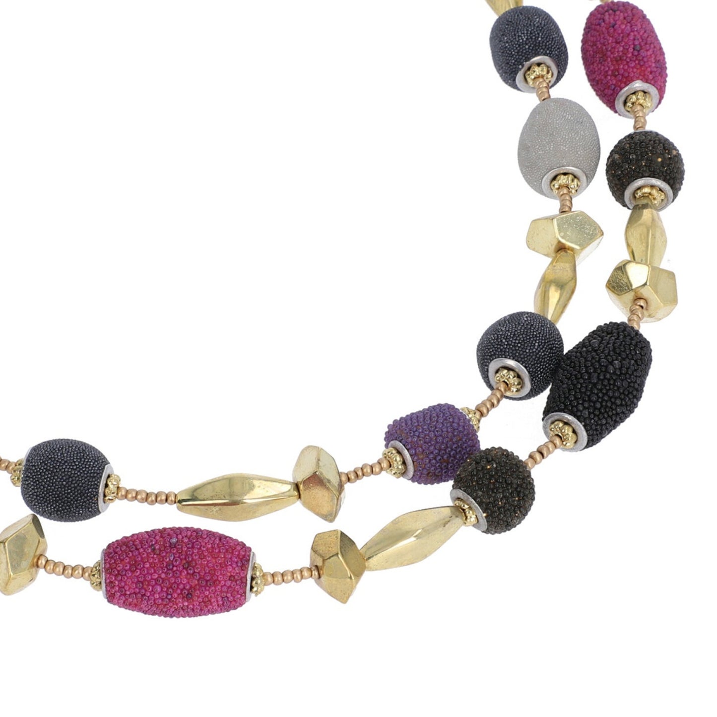 Multi Color Glass Beads, Shell & String Double Layer Necklace