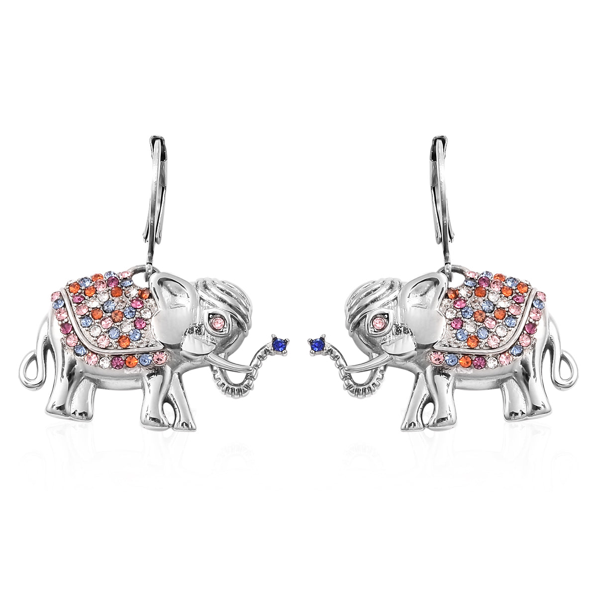 Multi Color Austrian Crystal Elephant Earrings