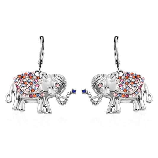 Multi Color Austrian Crystal Elephant Earrings