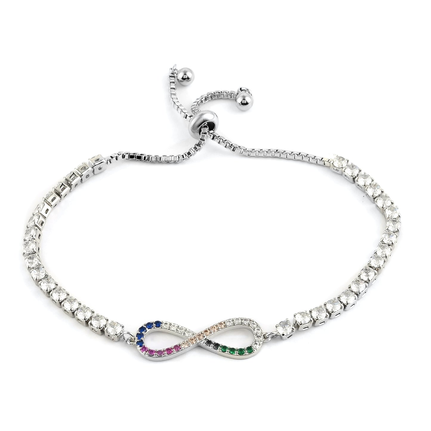 Multi Color Simulated Diamond Infinity Bolo Bracelet