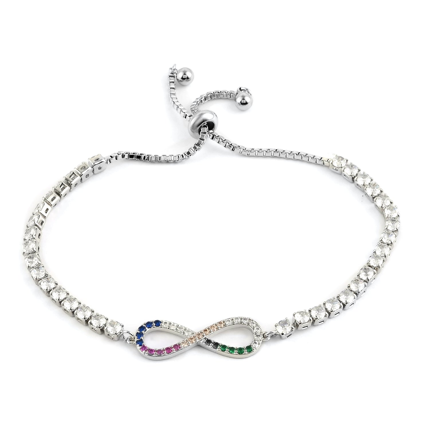 Multi Color Simulated Diamond Infinity Bolo Bracelet