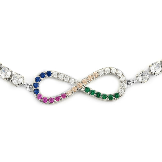 Multi Color Simulated Diamond Infinity Bolo Bracelet