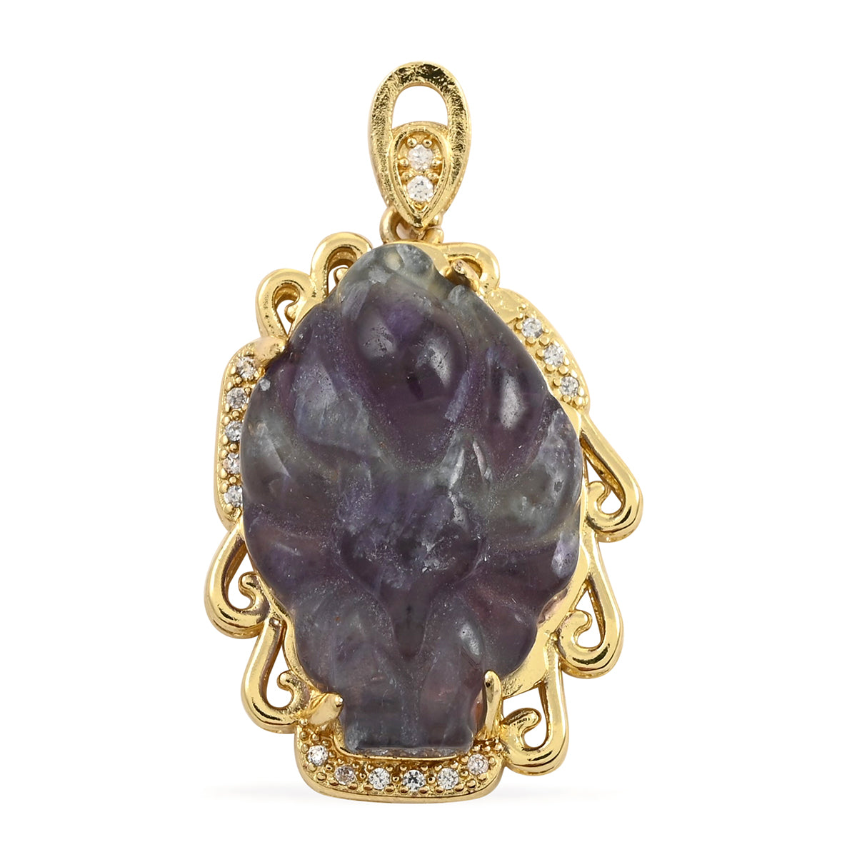 Carved Multi Flourite Pendant Necklace