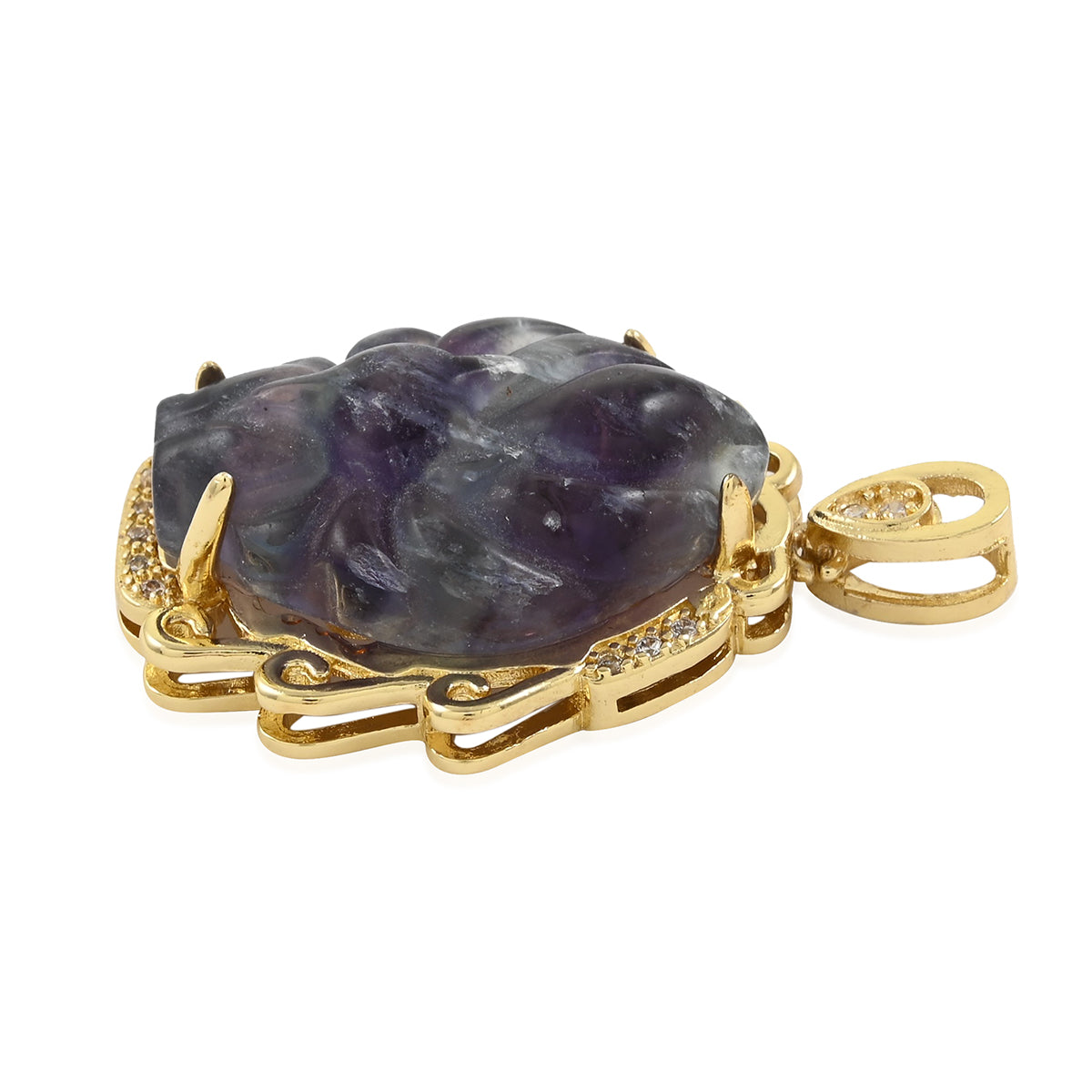 Carved Multi Flourite Pendant Necklace