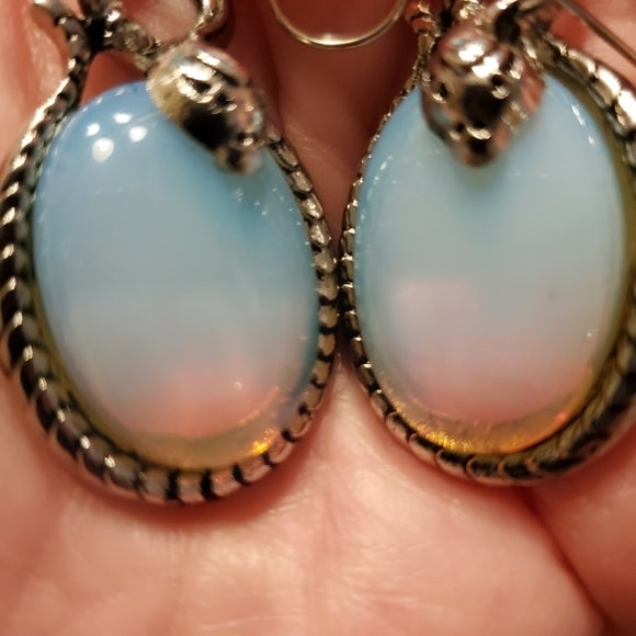 Opalite Tumbled Gemstone and Serpent Earrings