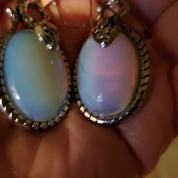 Opalite Tumbled Gemstone and Serpent Earrings
