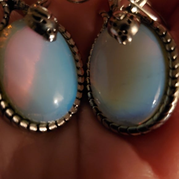Opalite Tumbled Gemstone and Serpent Earrings