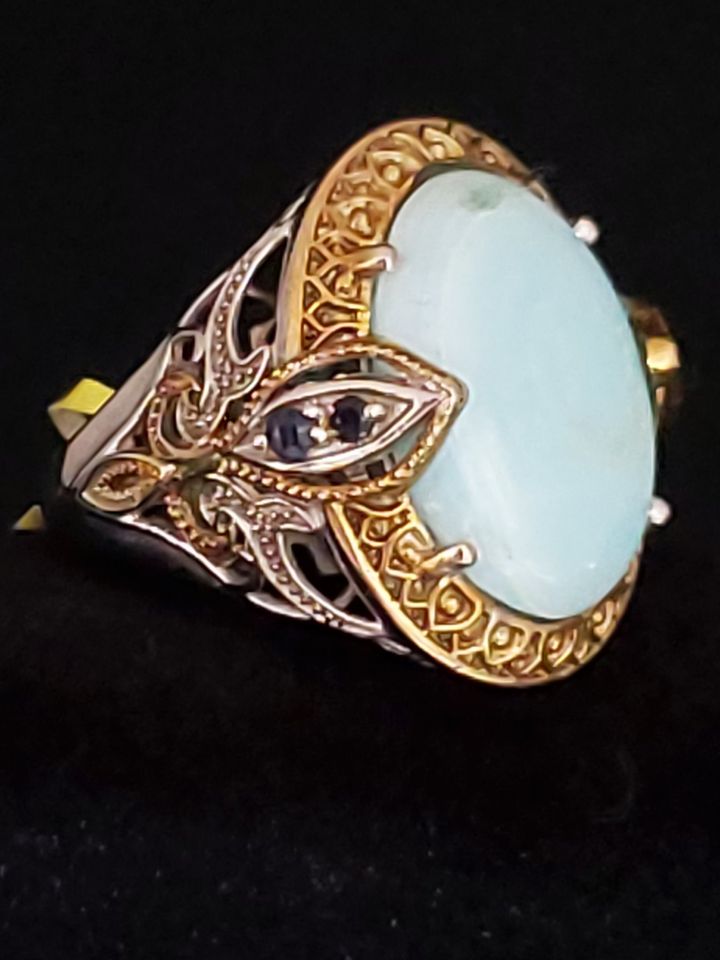 Oval Cantonese Blue Aragonite Ring Size 7