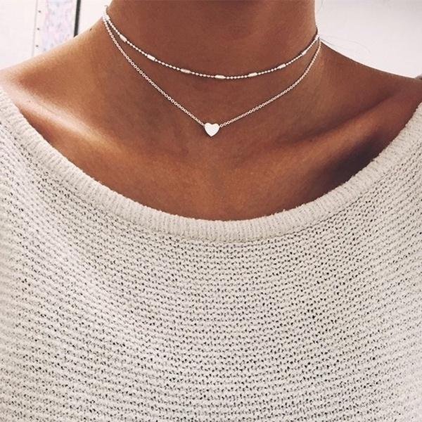 2 Strand Heart Choker Necklace Necklace Whimsicalia