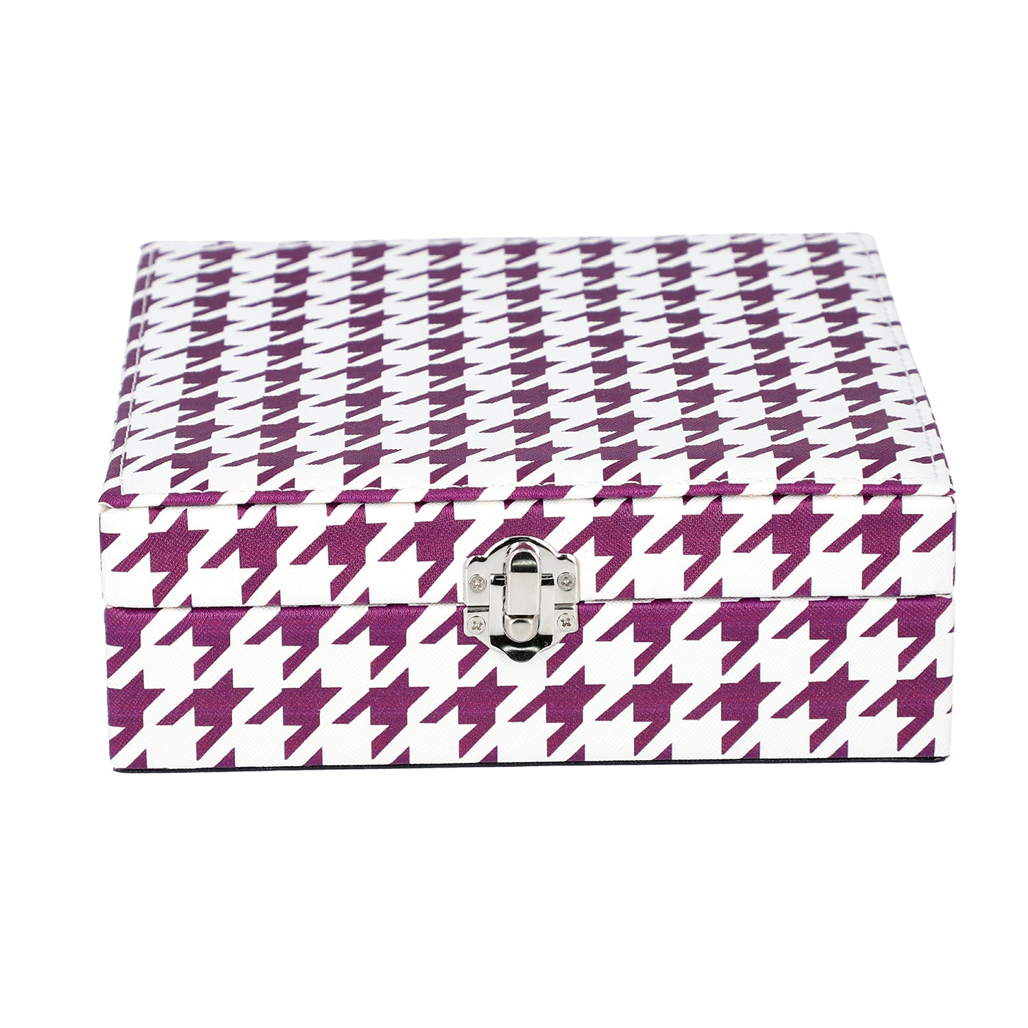 Purple and White Houndstooth Pattern Jewelry Box
