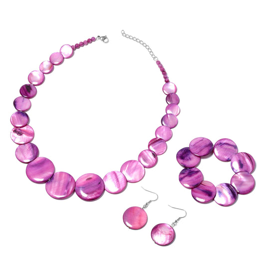 Pink Shell Stretch Bracelet, Earrings and Necklace