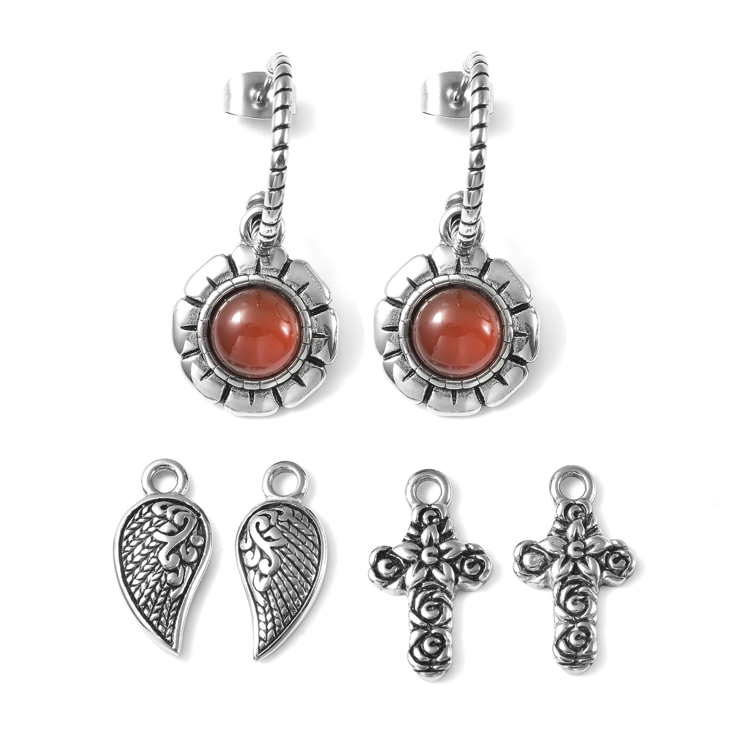 Interchangeable Red Agate Twisted Rope Earrings