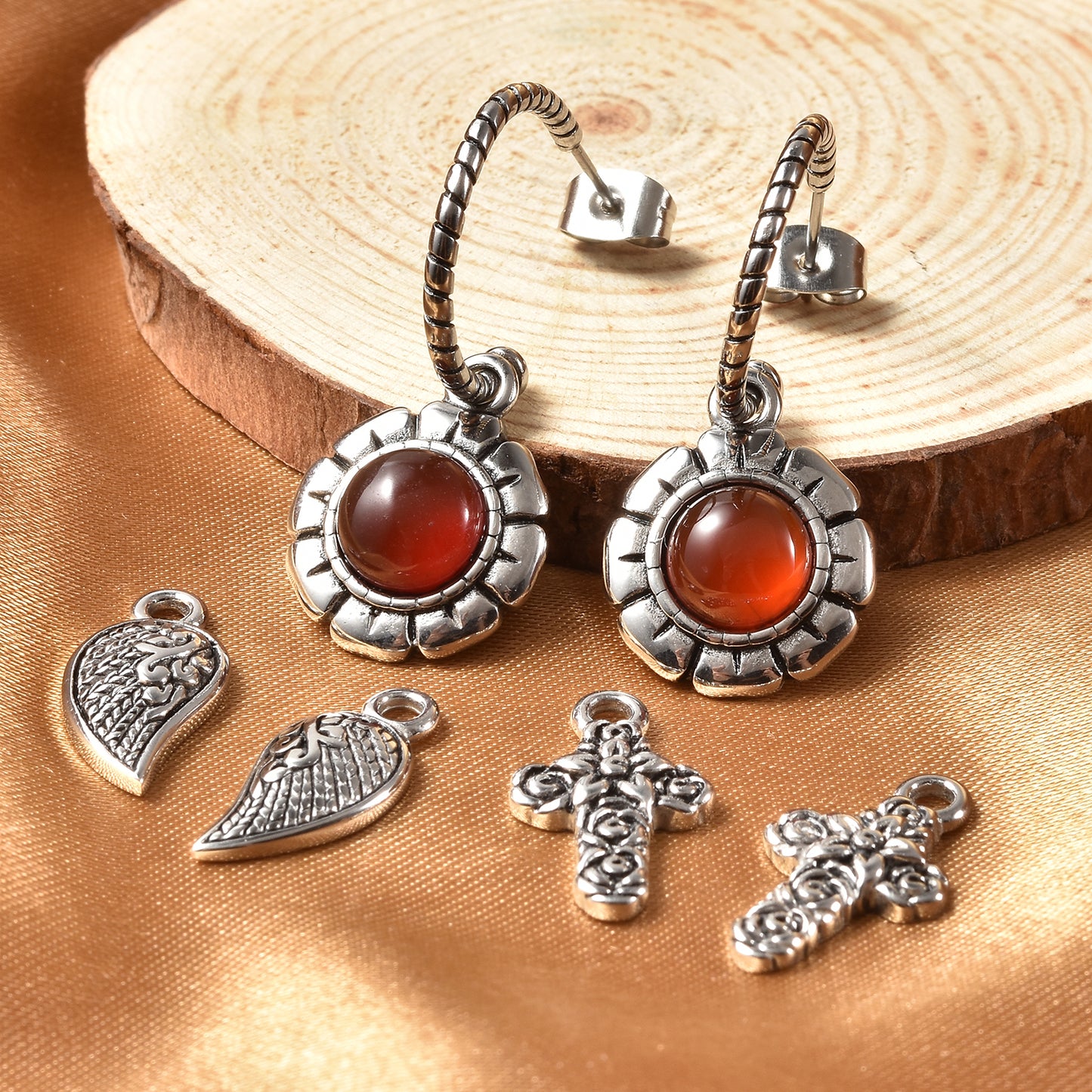 Interchangeable Red Agate Twisted Rope Earrings