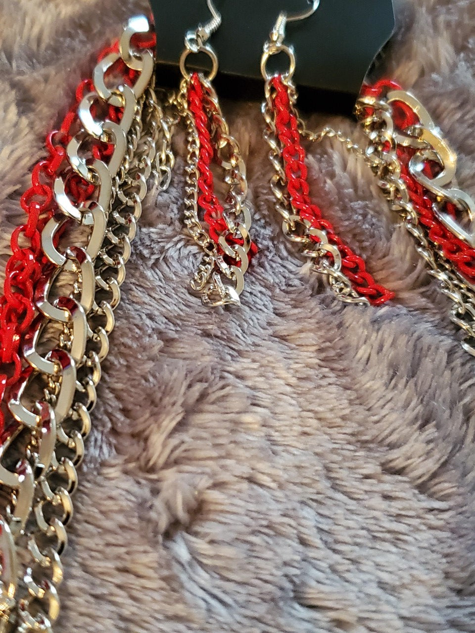 Multi Chain Red and Silver Necklace Set