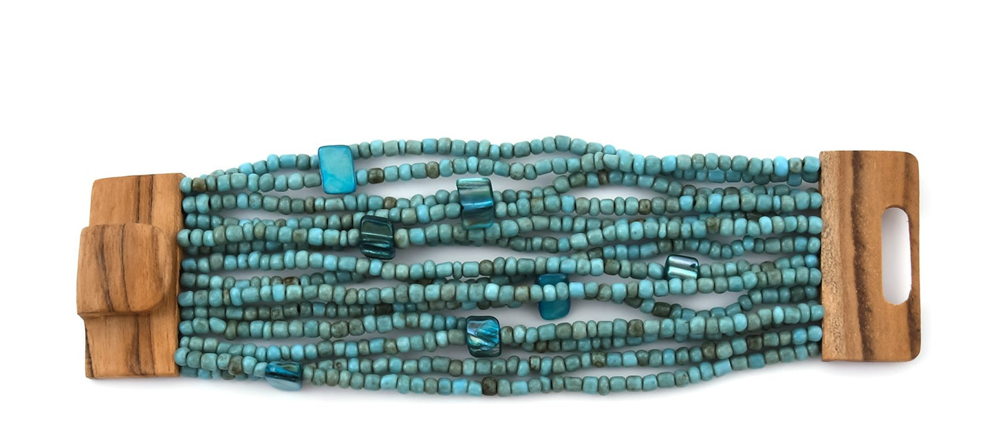 Wooden Buckle Sead Bead Stretch Bracelet Multi Colors