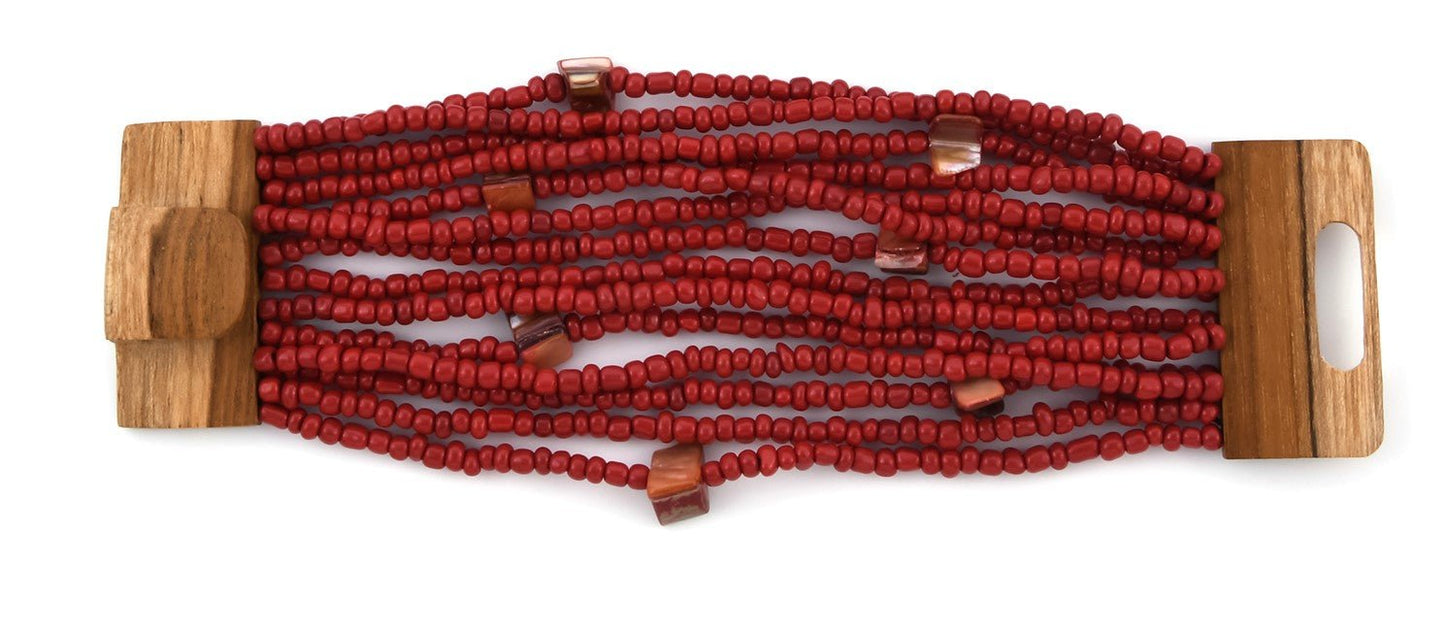 Wooden Buckle Sead Bead Stretch Bracelet Multi Colors