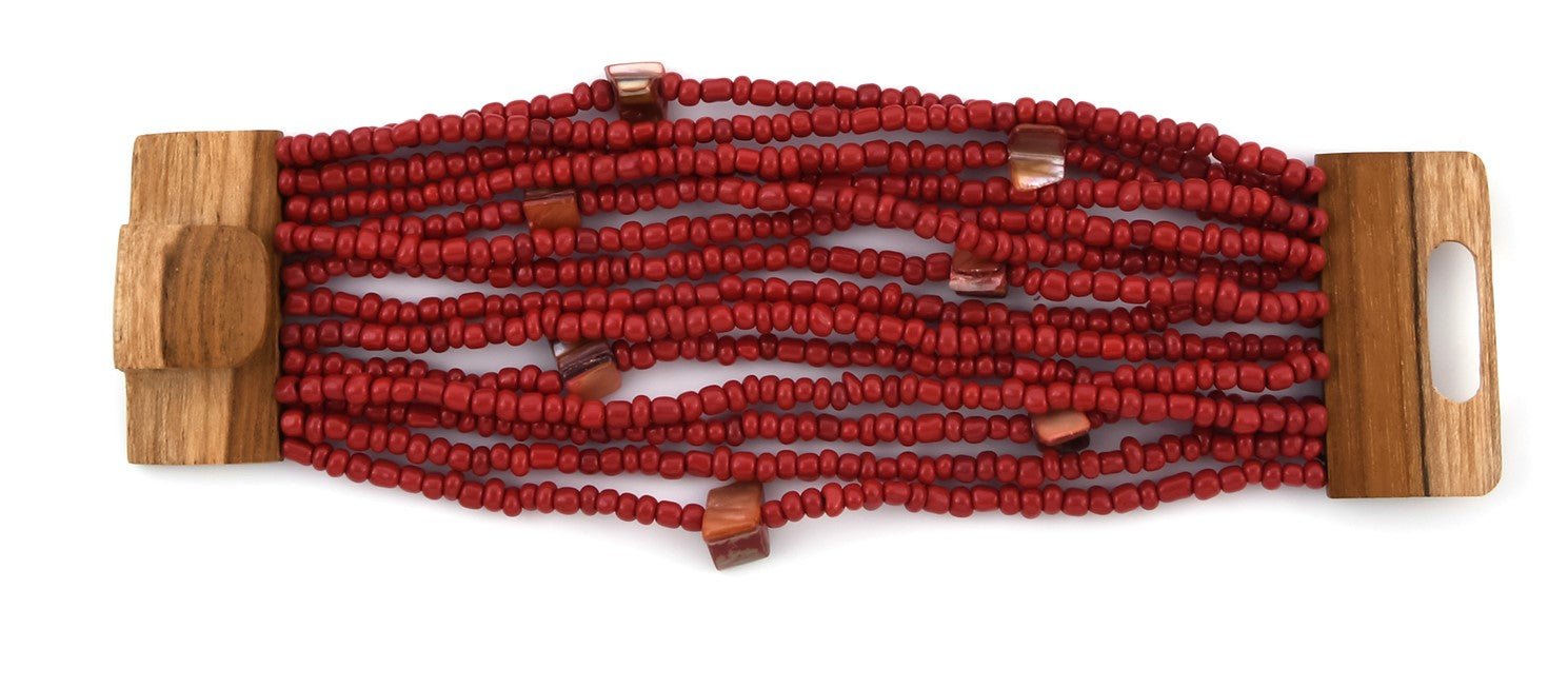 Wooden Buckle Sead Bead Stretch Bracelet Multi Colors