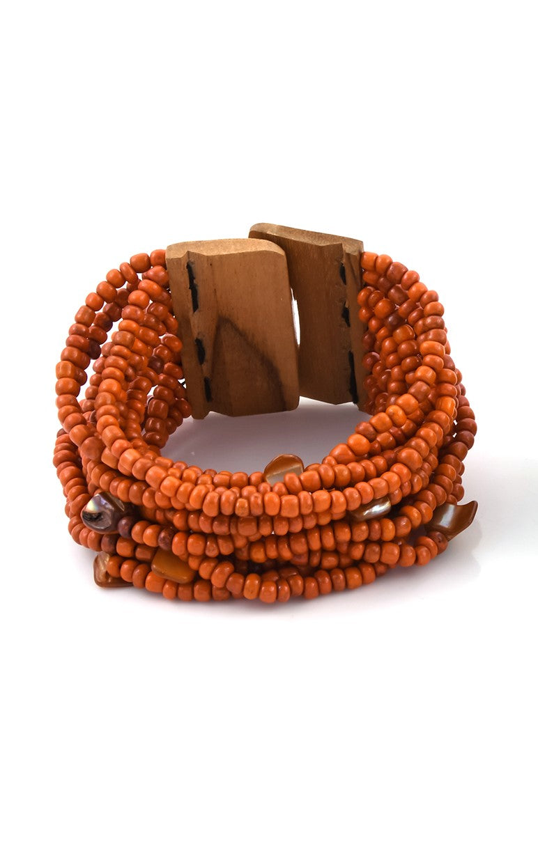 Wooden Buckle Sead Bead Stretch Bracelet Multi Colors