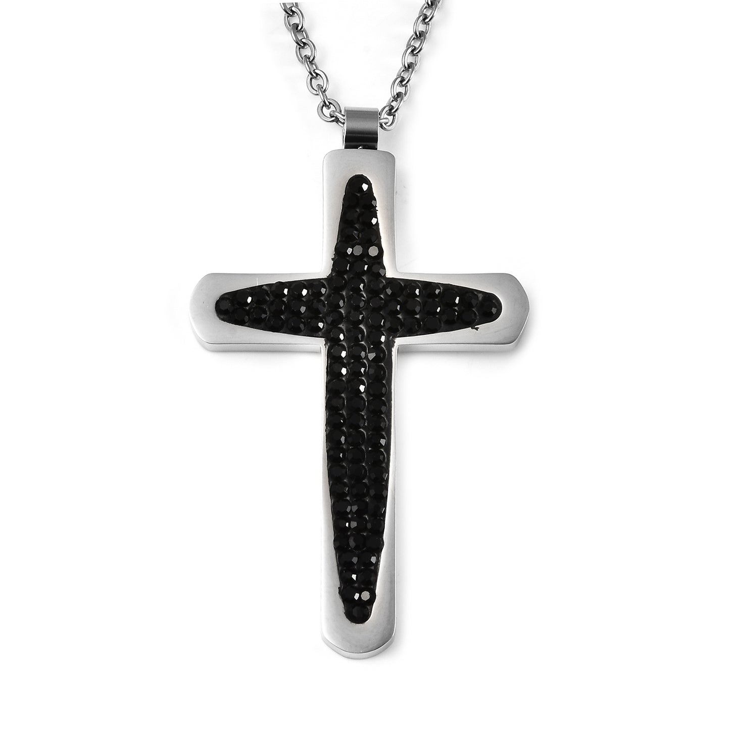 Black Austrian Crystal Men's Ring , Bar Bracelet or Cross Necklace