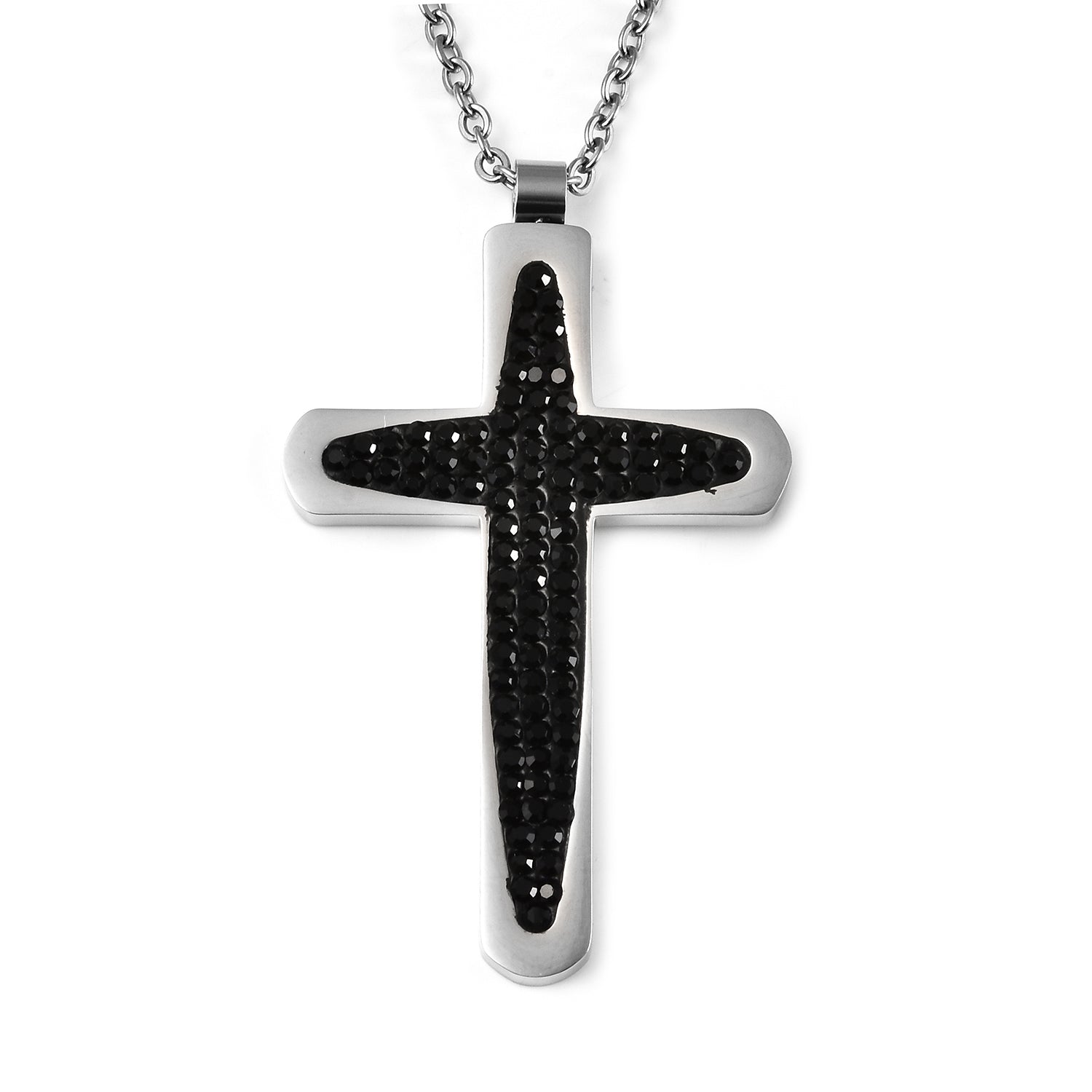 Black Austrian Crystal Men's Ring , Bar Bracelet or Cross Necklace