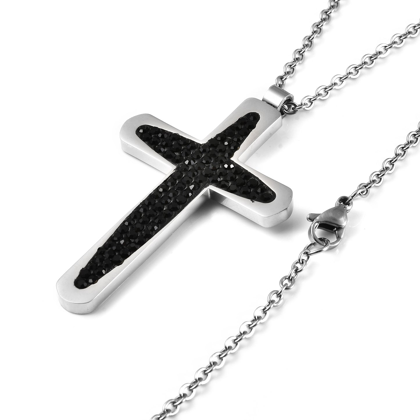 Black Austrian Crystal Men's Ring , Bar Bracelet or Cross Necklace