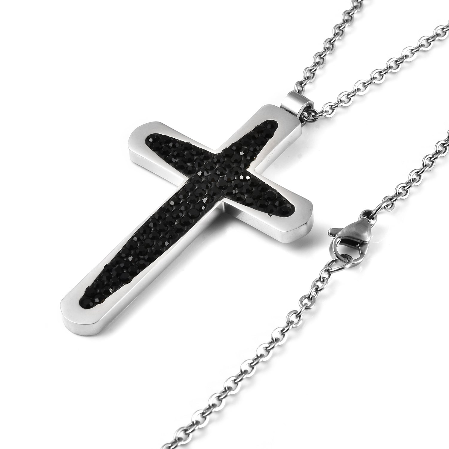 Black Austrian Crystal Men's Ring , Bar Bracelet or Cross Necklace