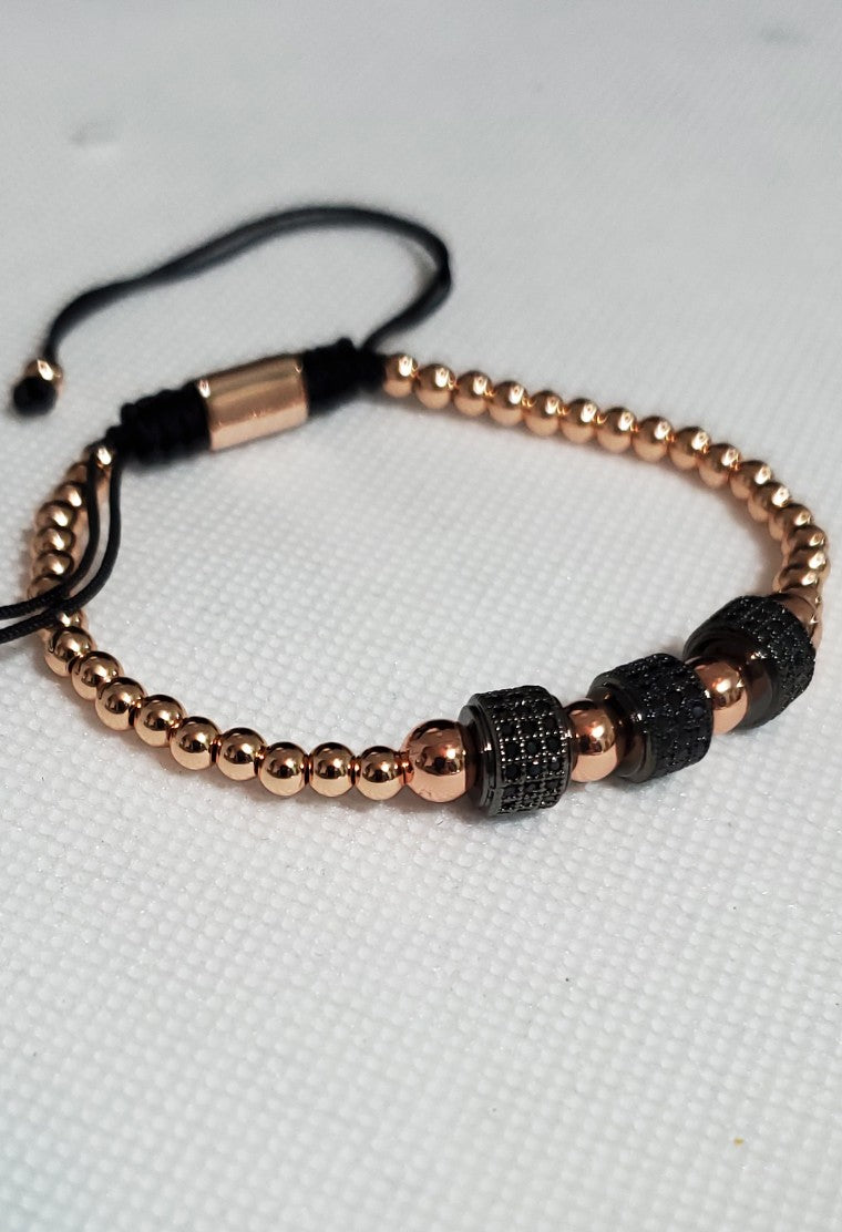 Unisex Rose Gold and Black Shamballa Bracelet