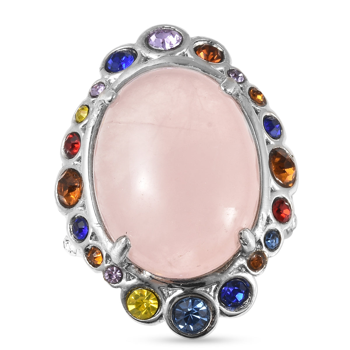 Galilea Rose Quartz or South African Tiger's Eye Multi Color Austrian Crystal Halo Ring