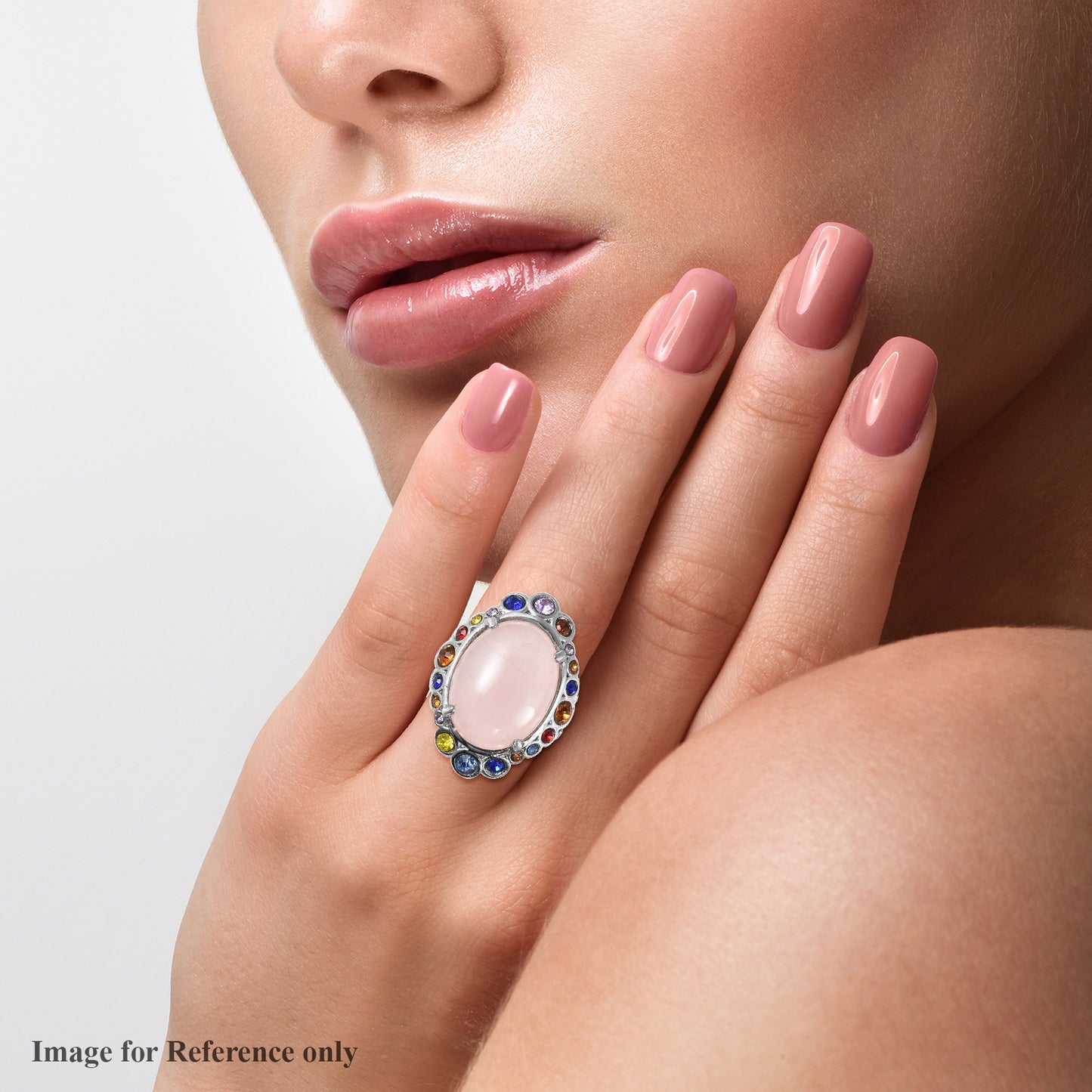 Galilea Rose Quartz or South African Tiger's Eye Multi Color Austrian Crystal Halo Ring