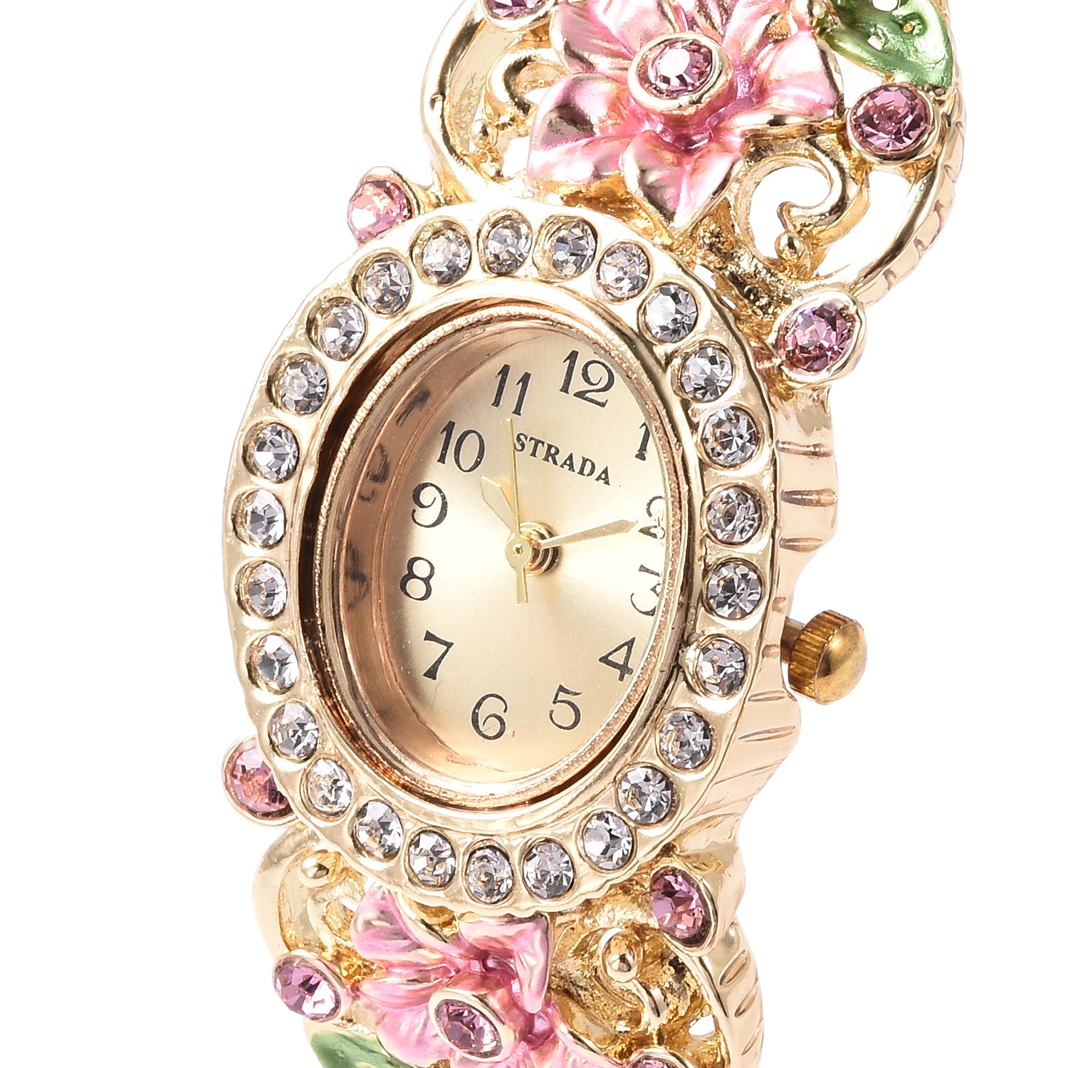 Hand Painted Springtime White and Pink or Blue Austrian Crystal Watch