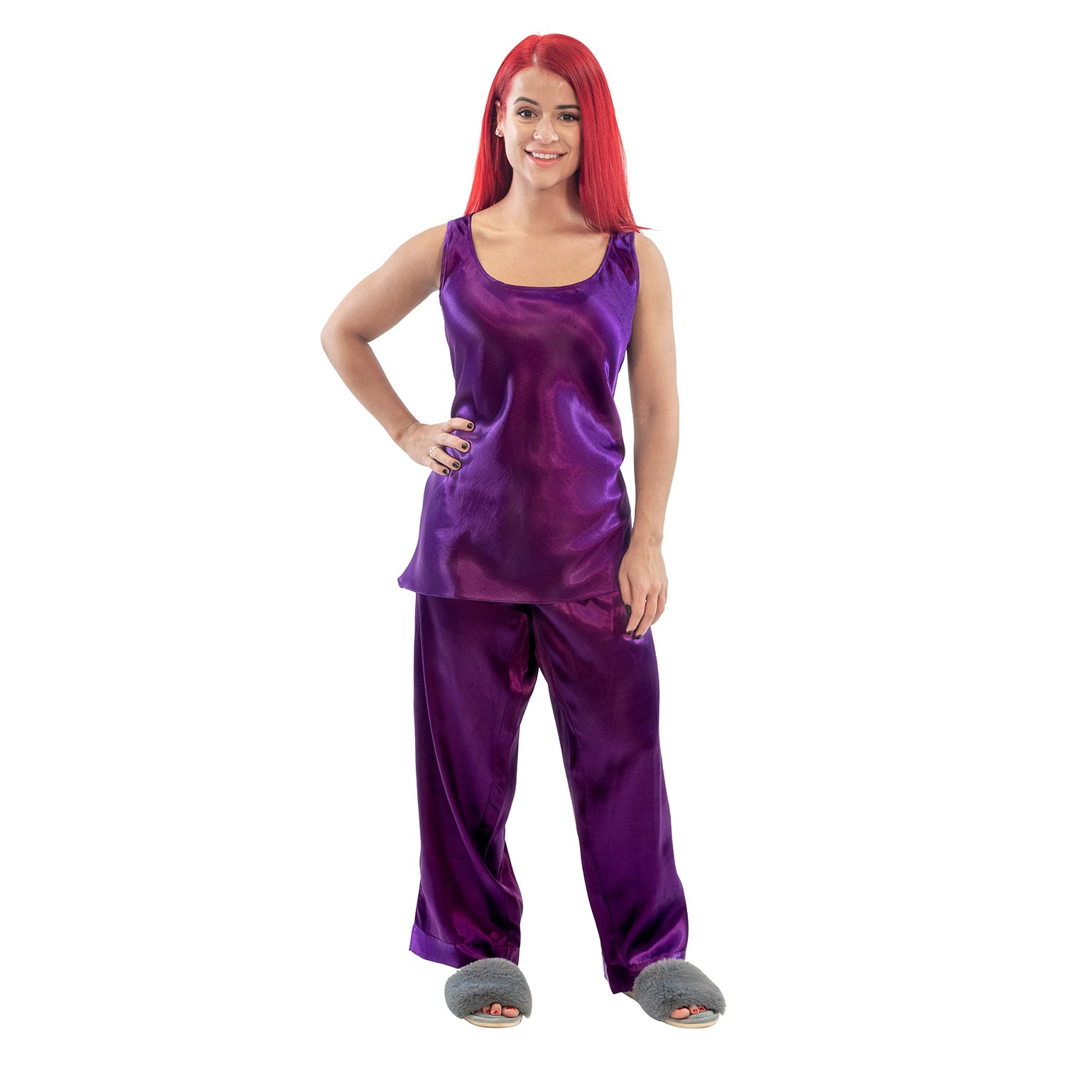 Purple,  Sleeveless, Silk, Satin, Pajama Set Size Medium