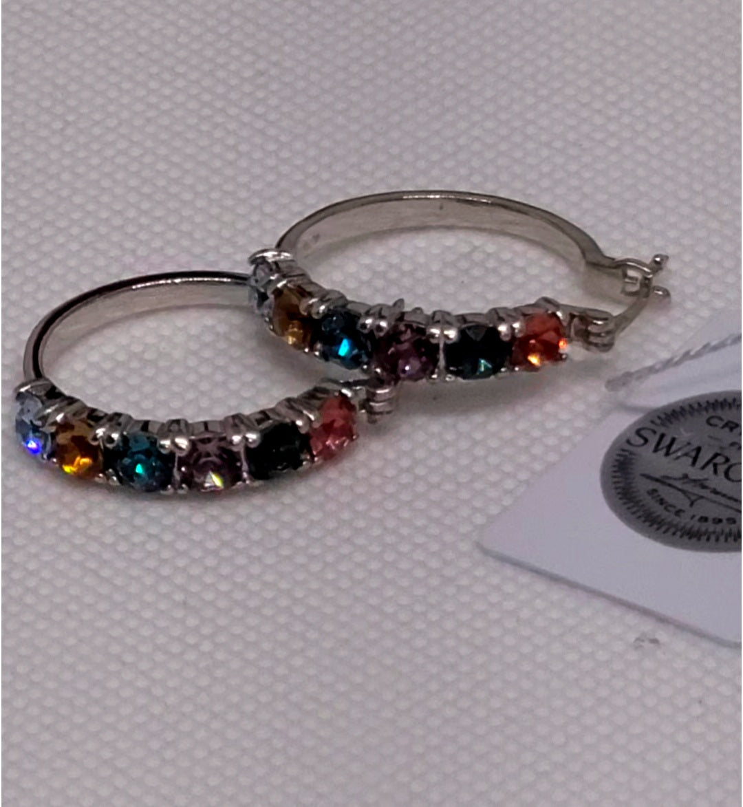 Multi Color Crystal Hoop Earrings in Sterling Silver