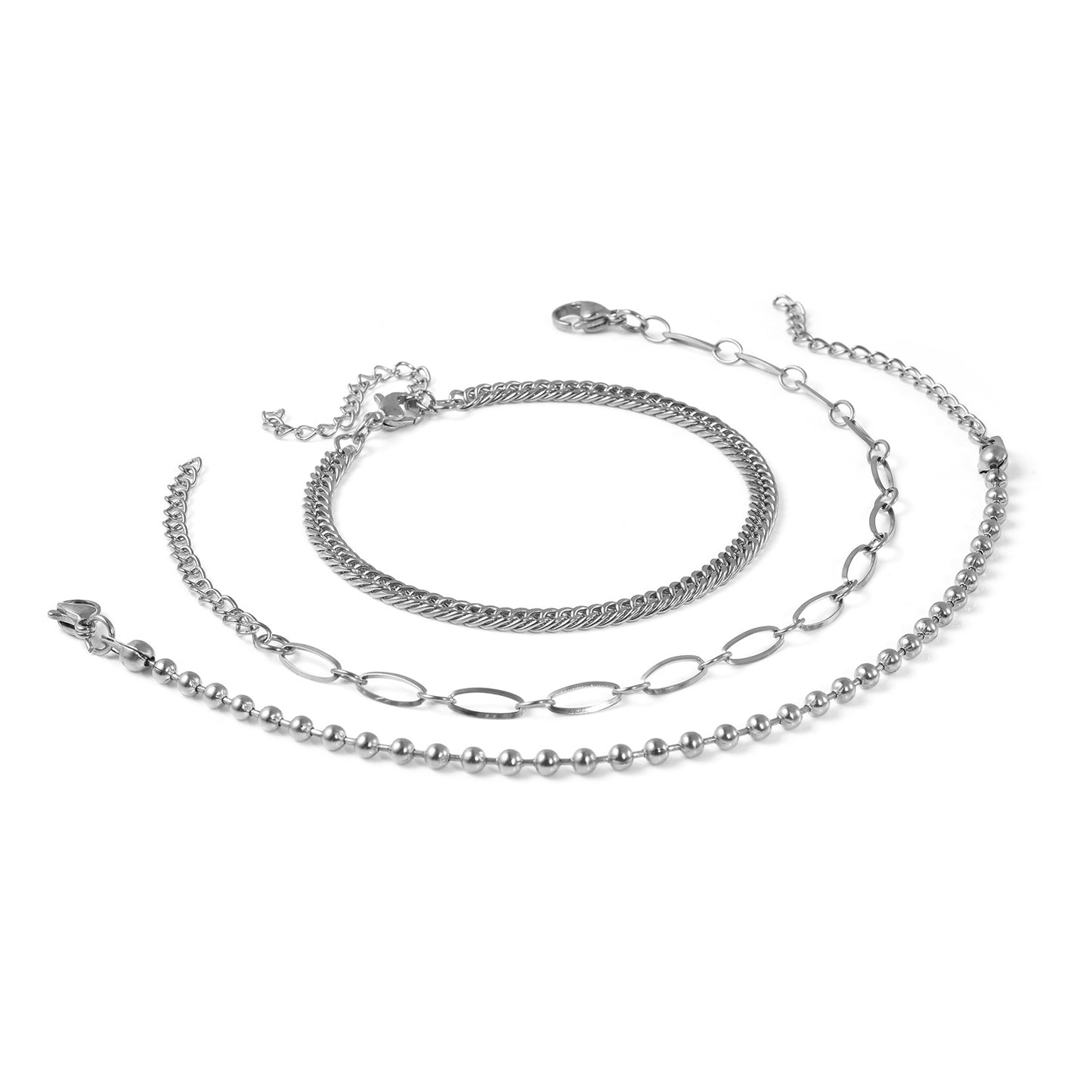 Set of 3 Beaded, Double Woven Four Sided & Paper Clip Bracelet