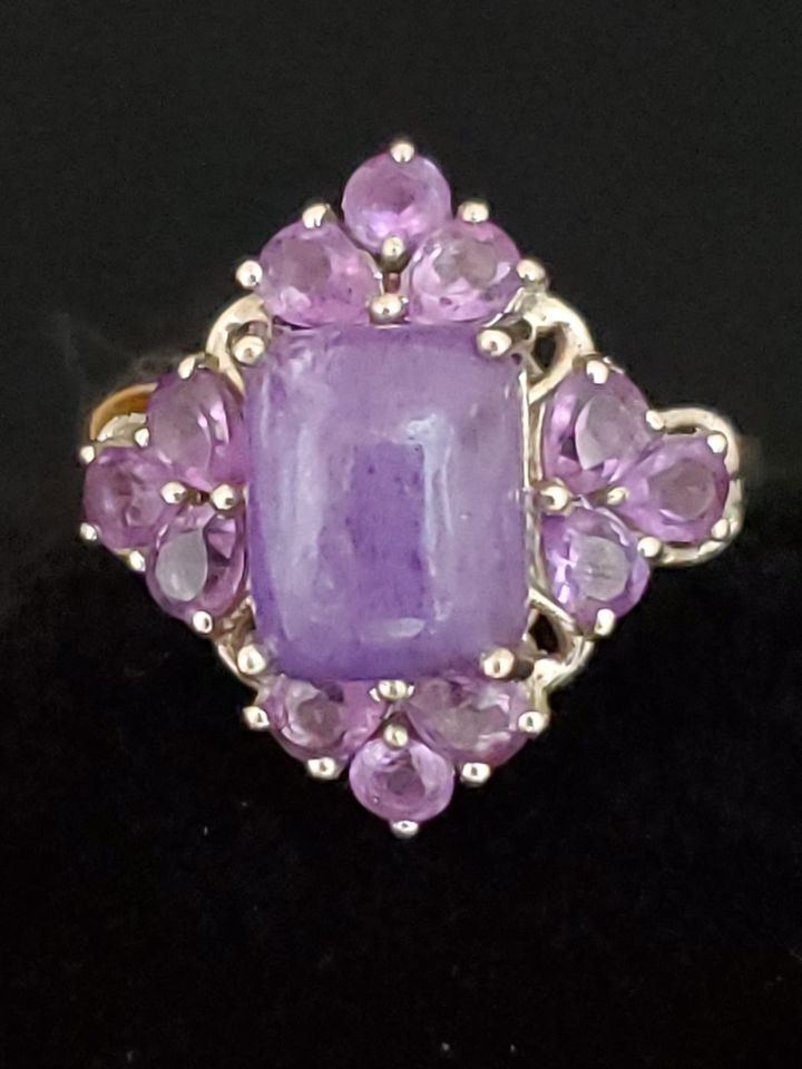 Siberian Charoite {4.00 Ct), Amethyst Ring in Platinum Size 7