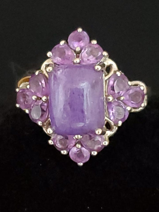 Siberian Charoite {4.00 Ct), Amethyst Ring in Platinum Size 7