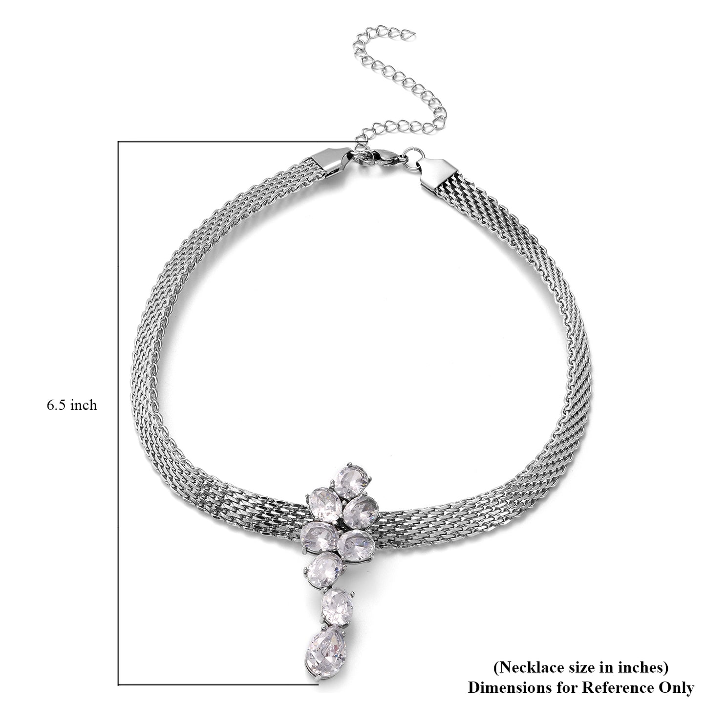 Silver Mesh Simulated Green or White Diamond Choker Pendant Necklace 16 Inches