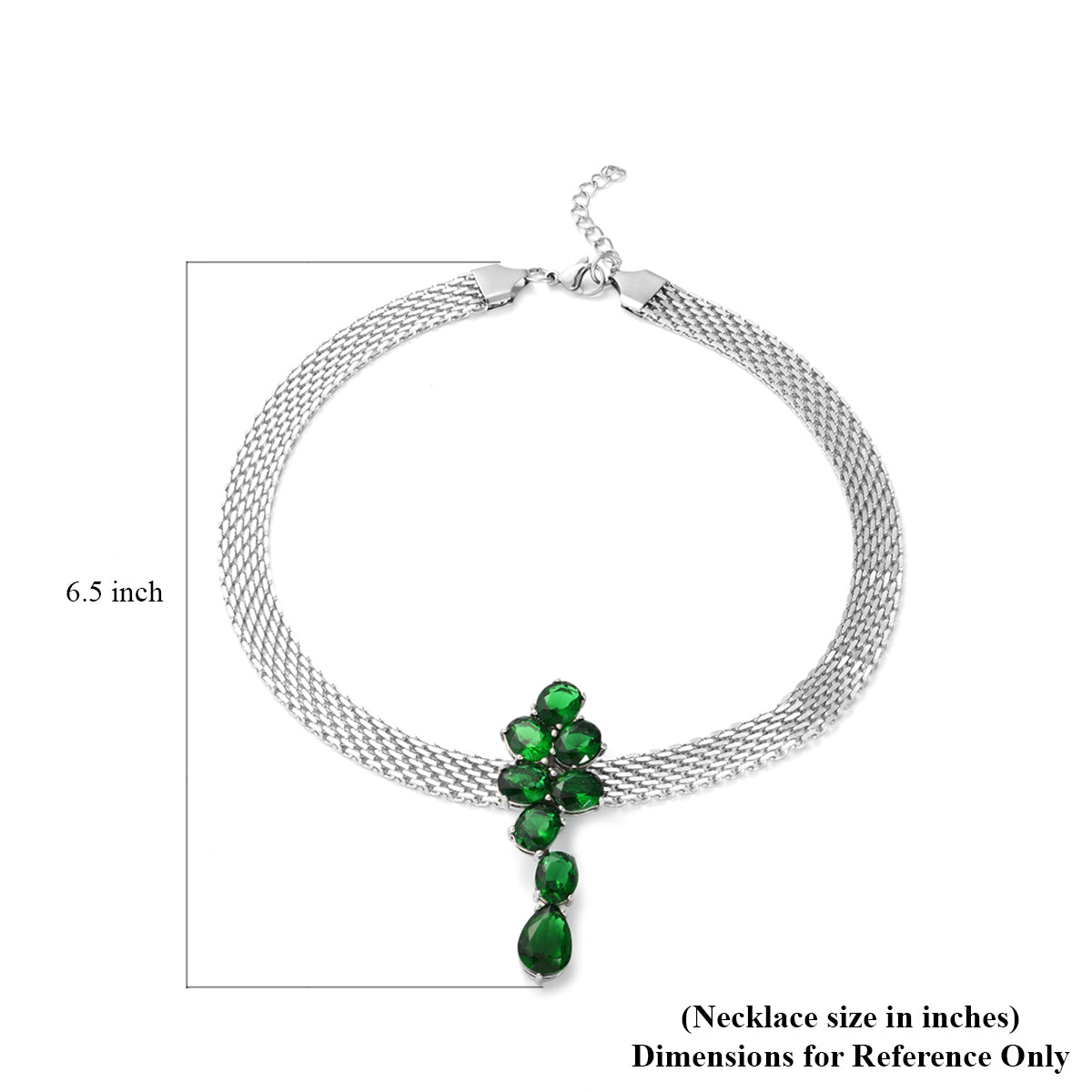 Silver Mesh Simulated Green Diamond Choker Pendant Necklace 16 Inches