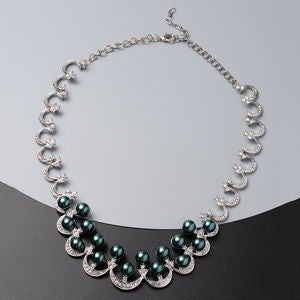 Simulated Peacock Pearl and White Austrian Crystal Necklace 20 Inches