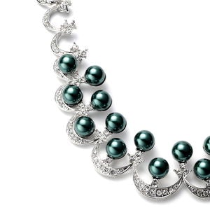 Simulated Peacock Pearl and White Austrian Crystal Necklace 20 Inches