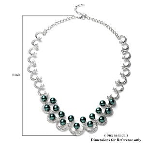 Simulated Peacock Pearl and White Austrian Crystal Necklace 20 Inches
