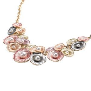 Simulated Pearl and Enameled Oyster Cluster Necklace 20-22 Inches